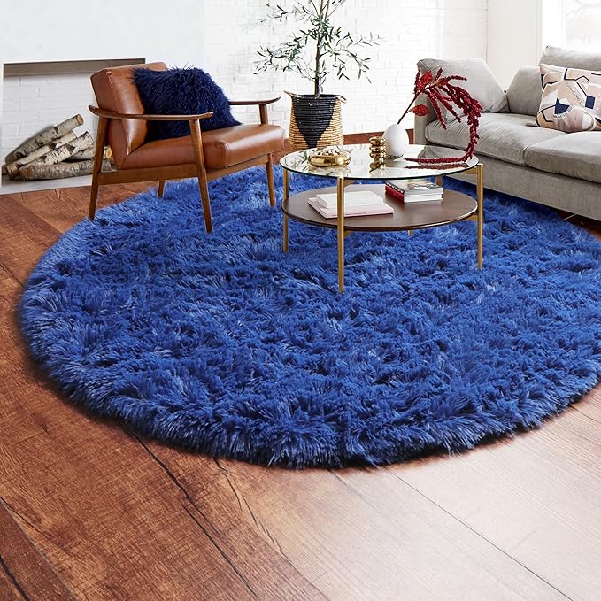 ONASAR Navy Blue Round Area Rugs 5ft, Soft Bedroom Circle Rug Floor Mat - Image 9