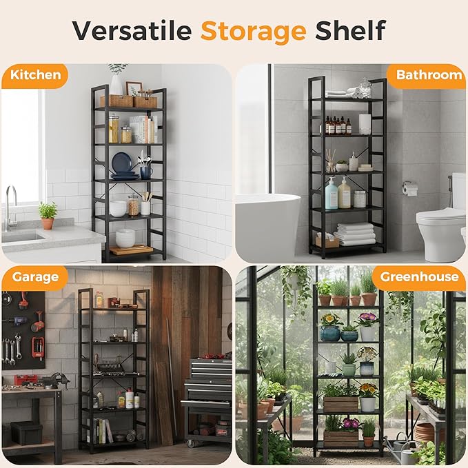 DUMOS 5-Tier Bookshelf, Modern Tall Bookcase, Open Storage Display Shelf