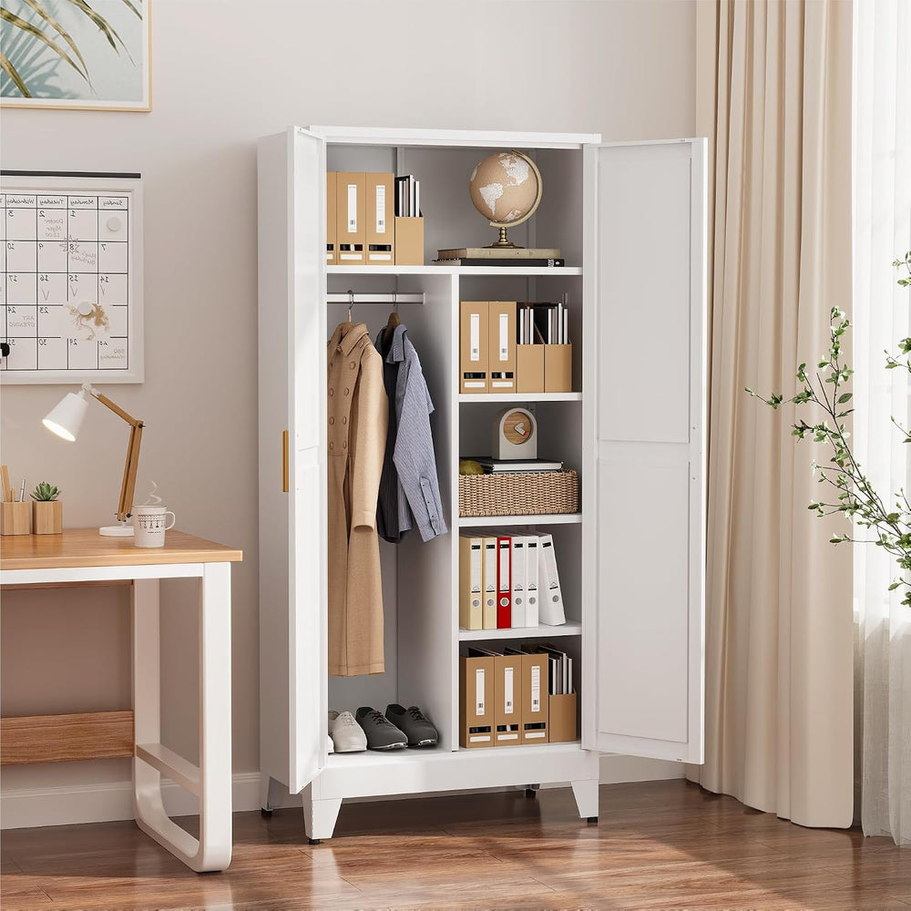 COFaR 71" Metal Wardrobe Closet with Adjustable Shelves & Hanging Ro...