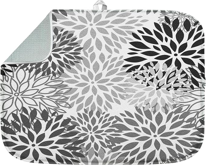 Sanwarm Absorbent Dish Drying Mat, Vintage Spring Leaf Gray Floral Flower by SanwarmHomeDecor