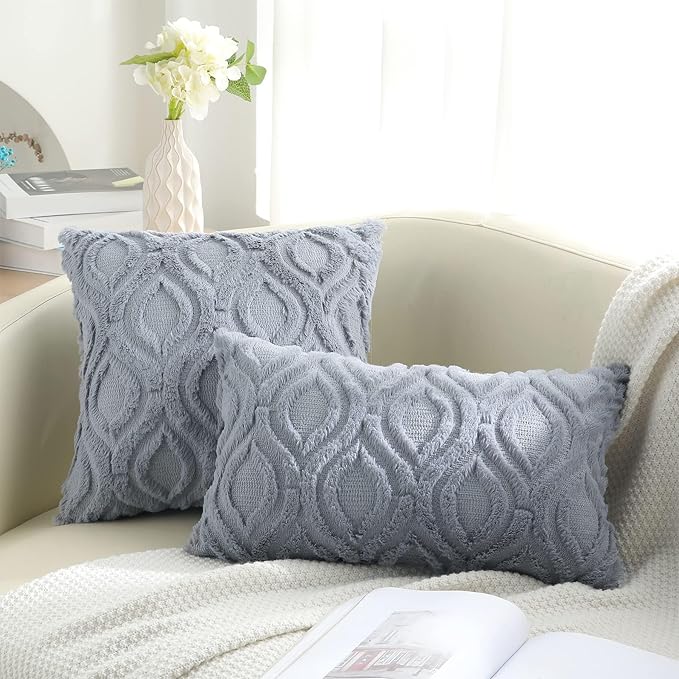 decorUhome Throw Pillow Covers 16x16 Inch Set of 2, Soft Plush Faux Wool Blue - Image 6