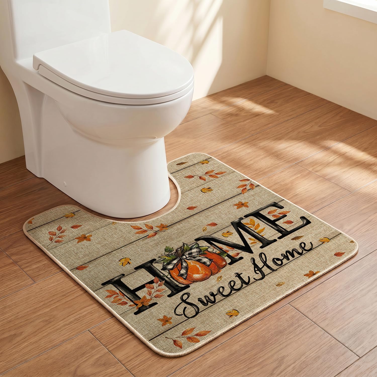 Artoid Mode Home Sweet Home Pumpkin Fall U Shaped Toilet Rug 20x24 Inch | Non-Slip Low-Profile Bathroom Decor Bath Contour Mat