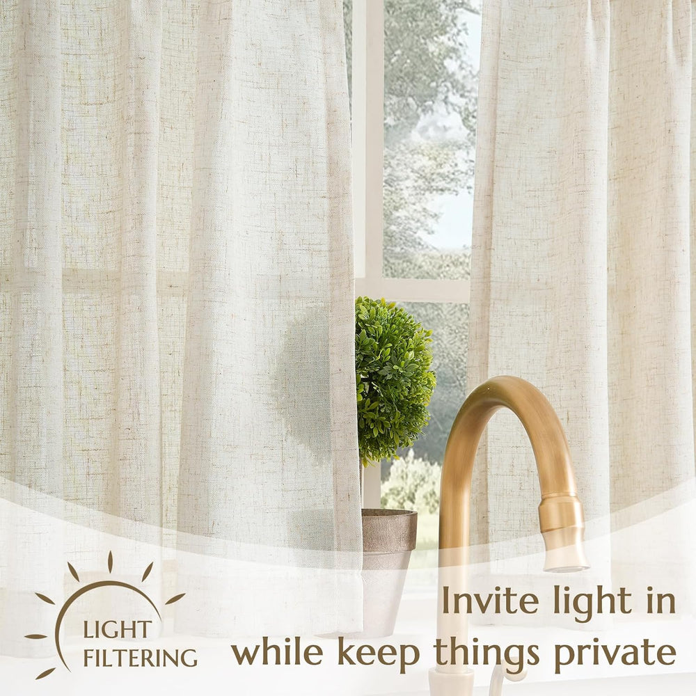 jinchan Tier Curtains Pinch Pleated 38x45 2 Panels Crude Linen