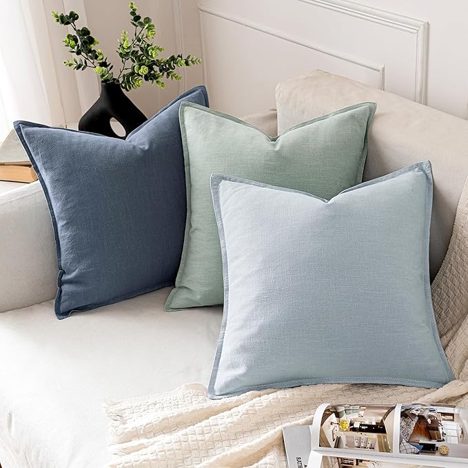 MIULEE Decorative Linen Euro Sham Pillow Covers 24x24 Inch Blue Ashes Boho - Image 4