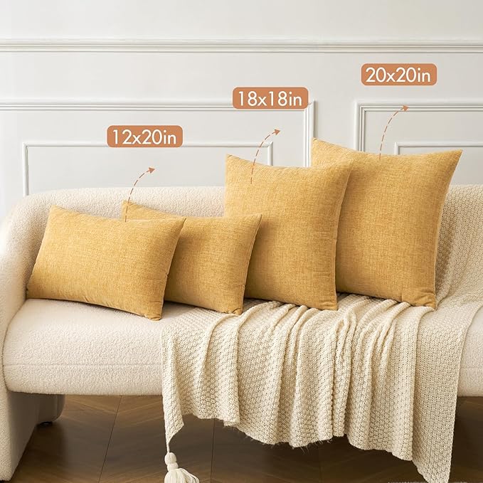 MIULEE Pack of 2 Couch Throw Pillow Covers 20x20 Inch Soft Gold Chenille Pillow - Image 4