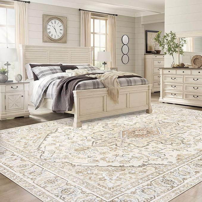 Area Rugs 9x12 Vintage Rug: Large Washable Living Room Rug Retro Medallion - Image 3