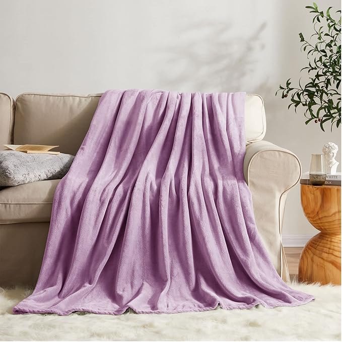 KMUSET Fleece Blanket Throw Size Lilac Lightweight Super Soft Cozy Luxury Bed - Image 2