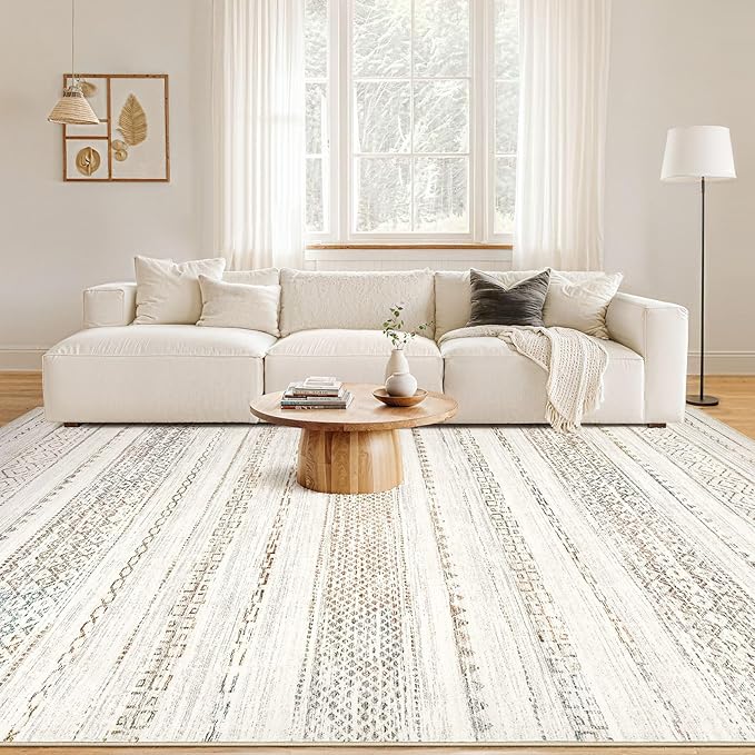 Nakagishi 5x7 Area Rugs Living Room: Washable Boho Large Neutral Soft Rug - Image 4