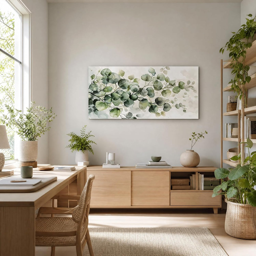 Soft Green Eucalyptus Leaves Canvas Wall Art Watercolor Botanical Plant Paint...