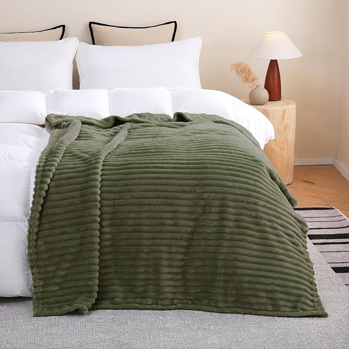 Olive Green Fleece Throw Blanket 90”×90” - Image 2