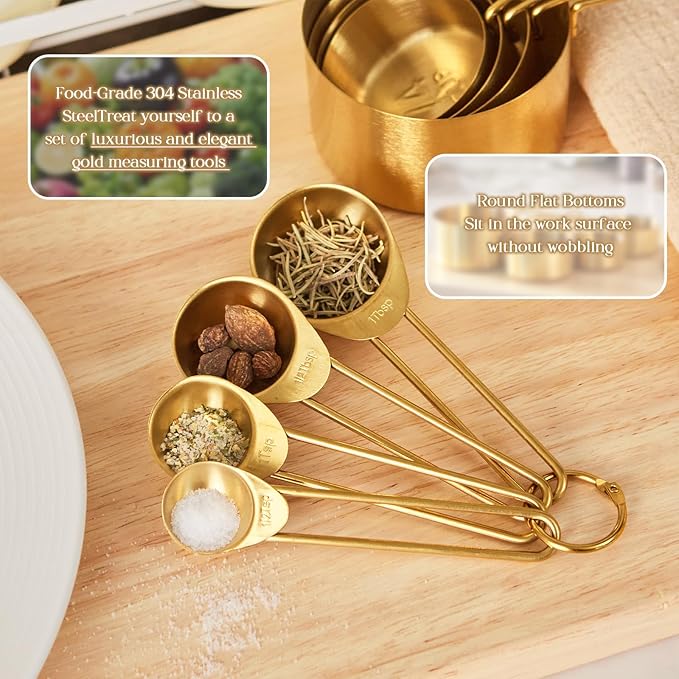 Golden 304 Stainless Steel Measuring Cups and Spoons Set, Premium Gold Kitchen - Image 5
