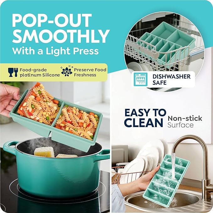 Silicone Freezer Trays with Lids, 2 Cup & 1/2 Cup Combo, Soup Container Style - Image 2