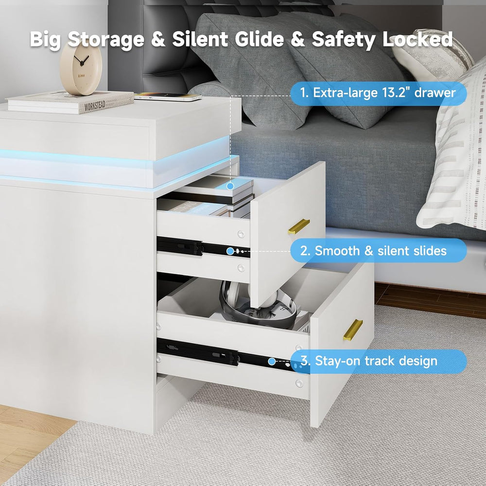 Night Stand Set of 2, 18'' LED Nightstand with Charging Station, Mode...