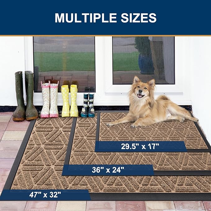 Smiry Front Door Mat Outside Entrance, Heavy Duty Sturdy Natural Rubber Doormat - Image 2