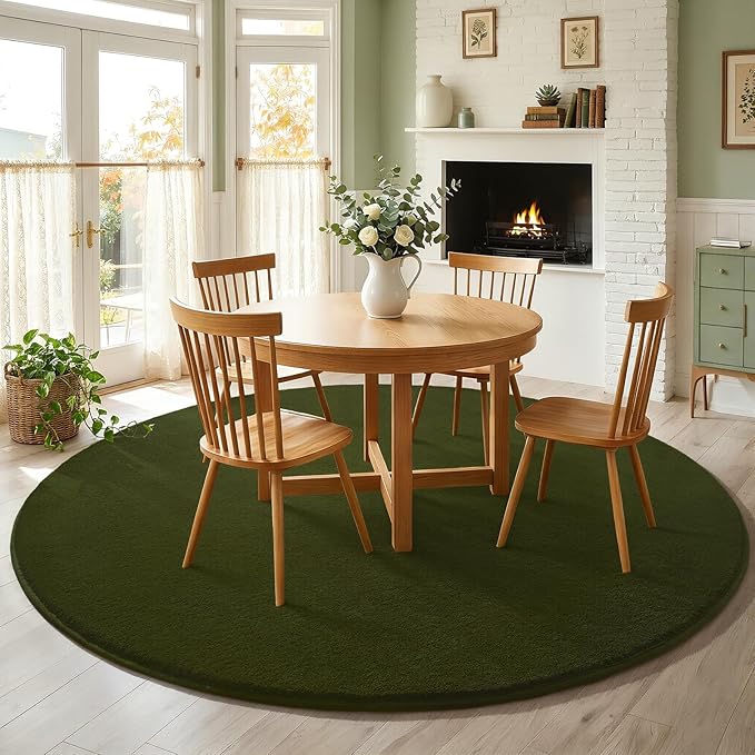 Amearea Olive Green Round Area Rugs 4ft Washable Circle Rugs - Image 9