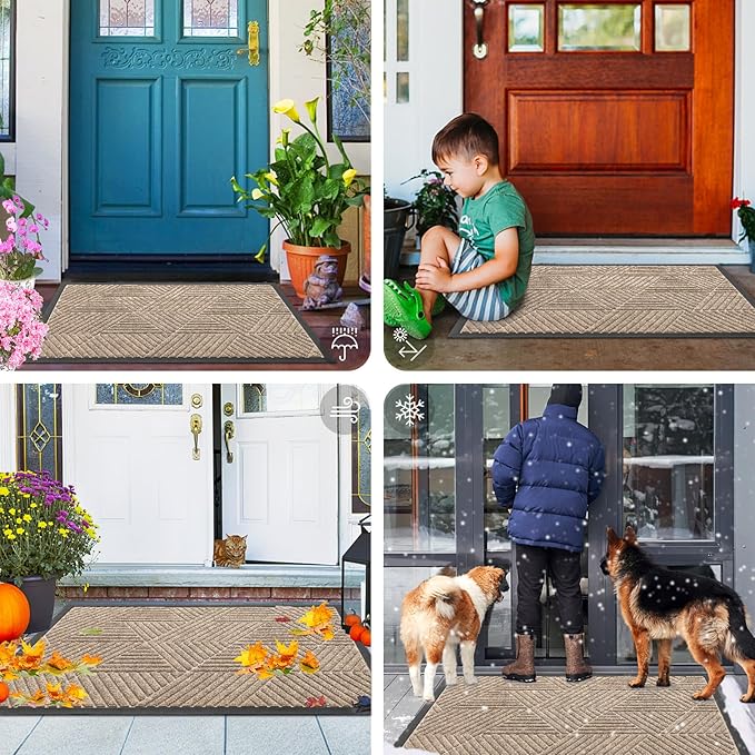 Smiry Front Door Mat Outside Entrance, Heavy Duty Sturdy Natural Rubber Doormat - Image 7