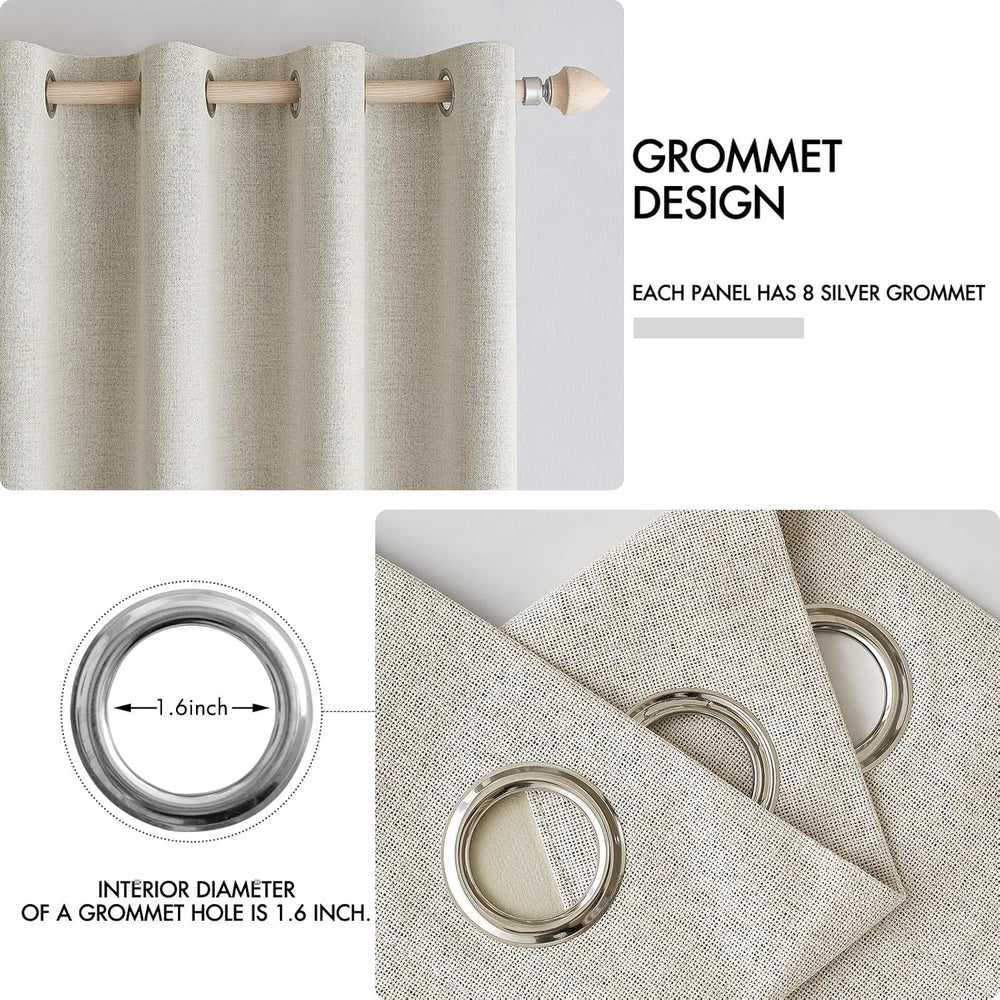 MIULEE 100% Blackout Linen Curtains for Bedroom 52x84 Inches Butter Cream