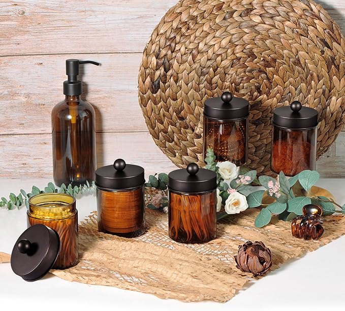 Amolliar Amber Glass Qtip Holder, Apothecary Jars - Image 7
