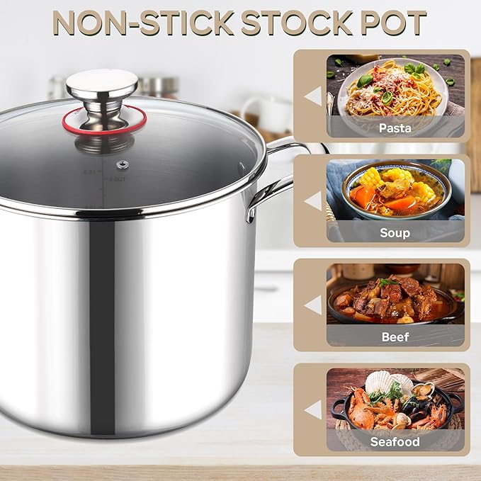 LIANYU 10 Quart Pot with Lid, 10QT Tri-Ply Heavy Duty Stock Pot, 18/10 - Image 6