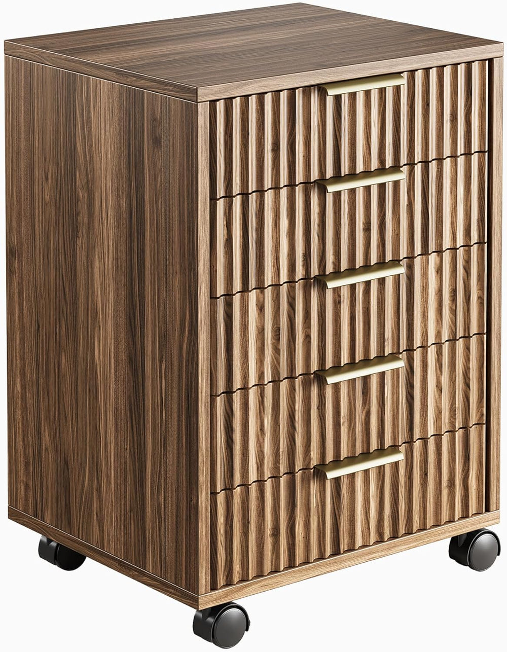 5 Drawer Chest, Under Desk Storage Wood Drawers with Wheels, Fluted File Cabi...