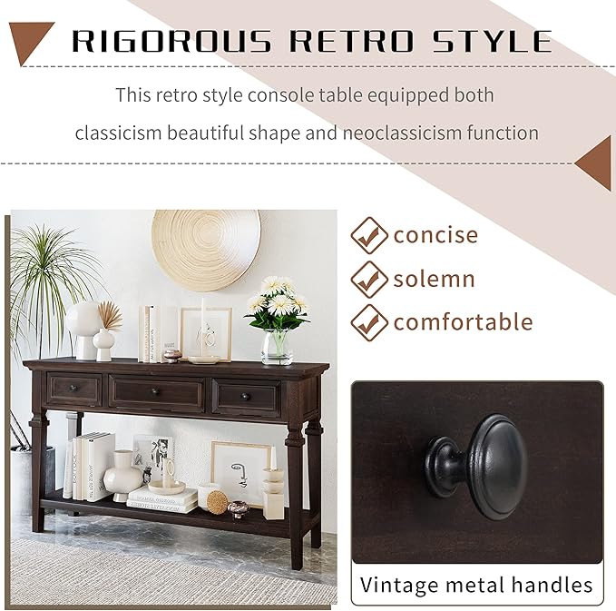 Merax Wood Farmhouse Entry Way Hallway Console Table with Drawers and Bottom ...