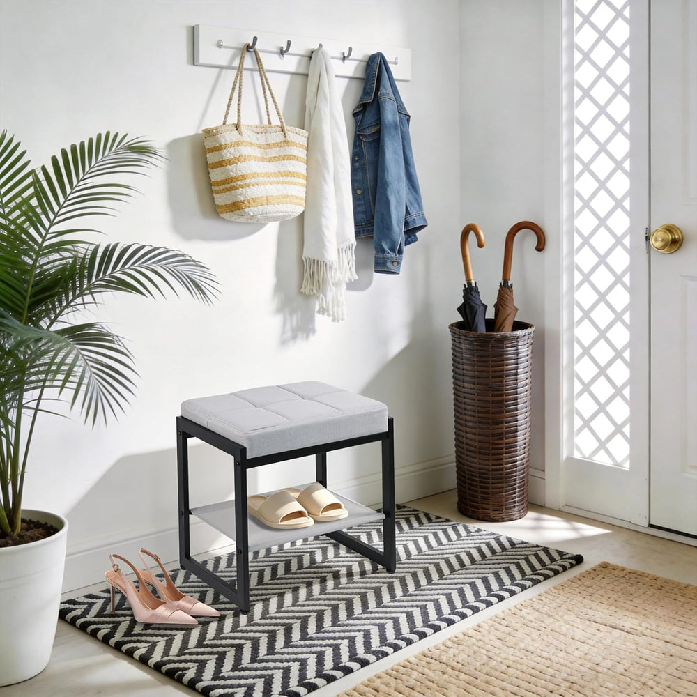 Vanity Stool, Vanity Chair Stools with a Lower Storage Shelf, Square Linen Up...