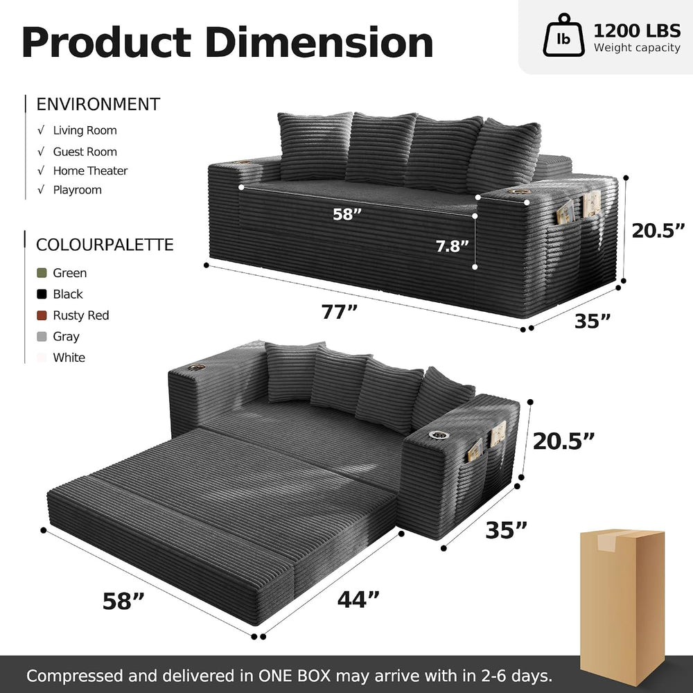 MoonSpeak 77'' Futon Couch Bed, Boneless Sofa for Living Room