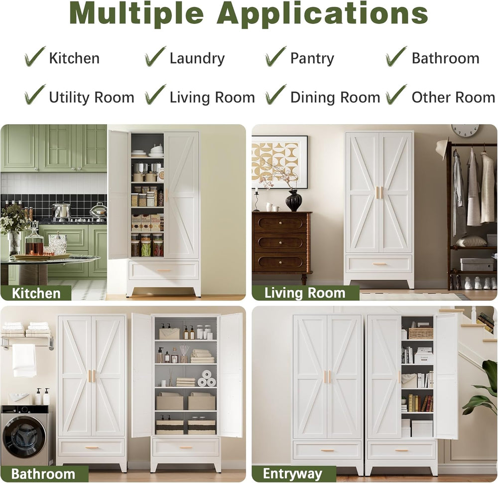 COFaR Metal Storage Cabinet, Farmhouse Storage Cabinet with 2 Doors and 4 Adj...