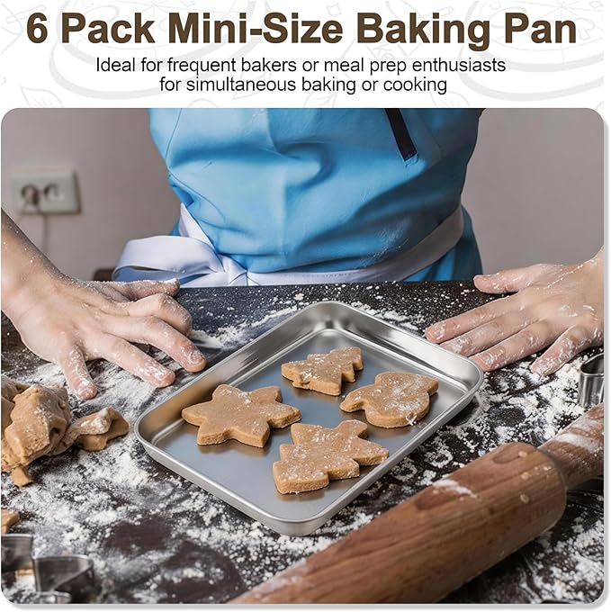 TeamFar Toaster Oven Tray, 6 Pack Stainless Steel Small Baking Sheet Pan Set - Image 5