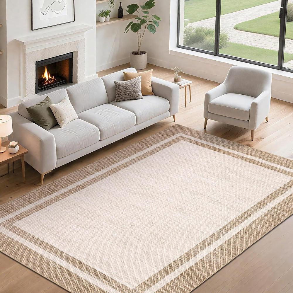 COZYLOOM Area Rugs 10x13 Large Living Room Rug with Rubber Backing, Beige