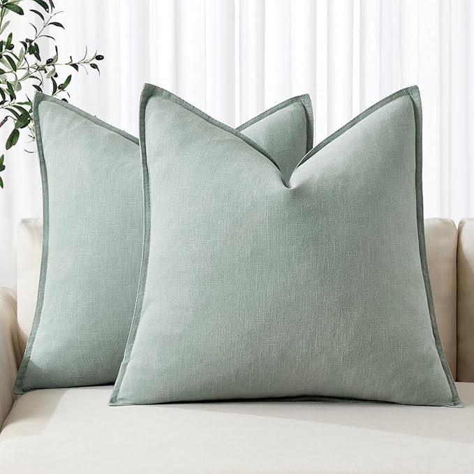 MIULEE Decorative Linen Euro Sham Pillow Covers 22x22 Inch Aqua Green Boho by MIULEE