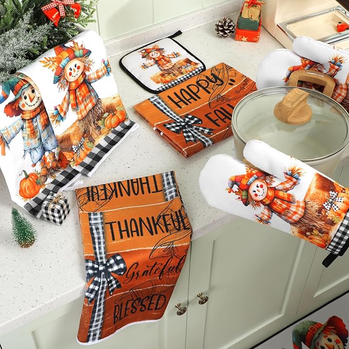 Fanfanwin 10 Pcs Thanksgiving Scarecrow Kitchen Decor Set Kitchen Towels Pot - Image 7