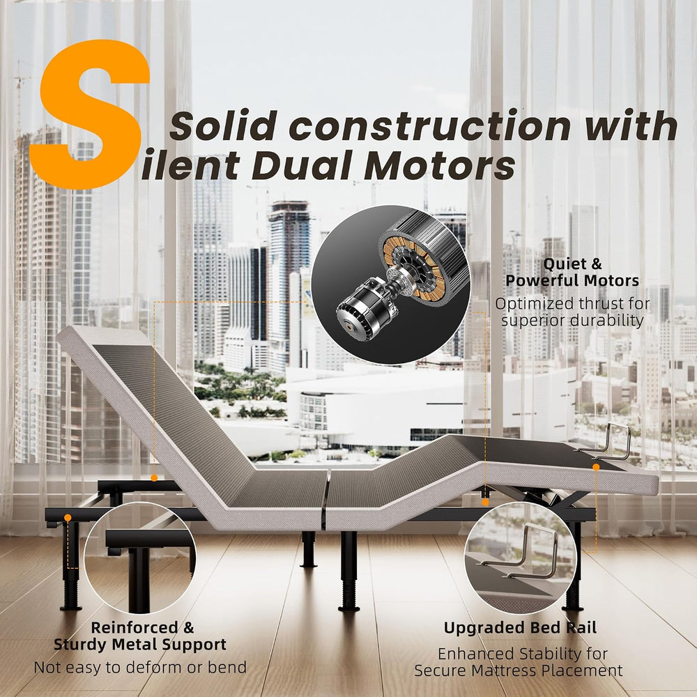 Adjustable Bed Frame King Size with Wireless Remote, Head Foot Incline, USB, ...