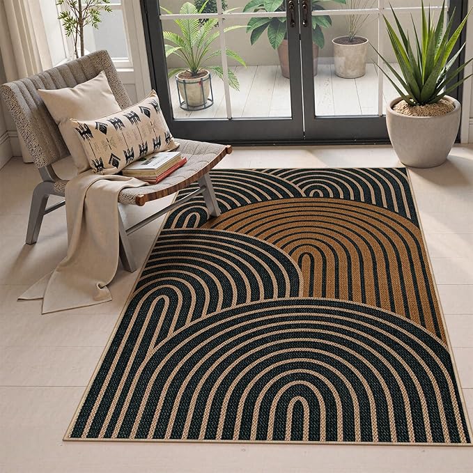 Lahome Modern Rainbow Easy Jute 3x5 Rug, Washable Indoor Outdoor Carpet by Lahome