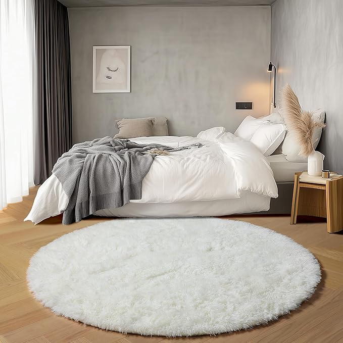 ONASAR Cream White Round Area Rugs 6ft, Fluffy Soft Bedroom Circle Rug Floor Mat - Image 3