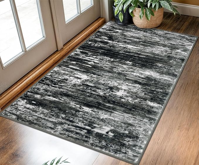 KOZYFLY Modern Abstract 3x5 Large Entryway Rug Non-Slip Washable Area Rug by KOZYFLY