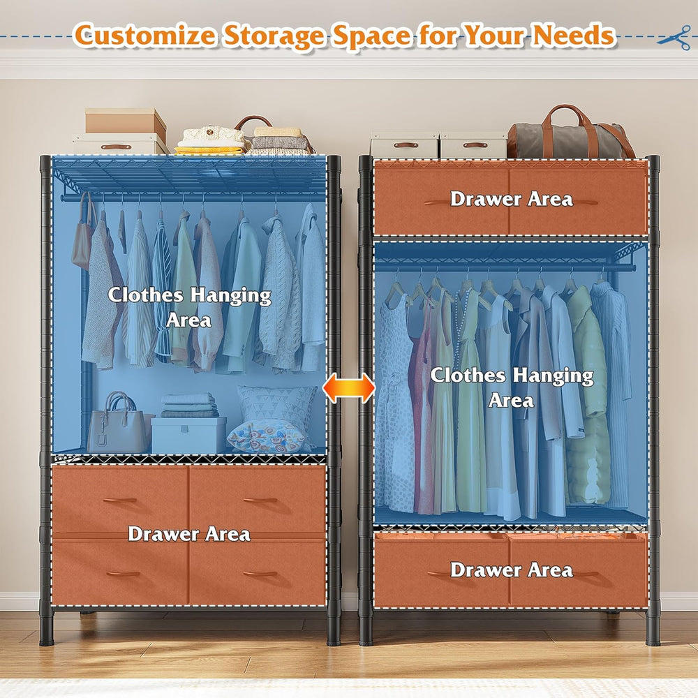 Raybee Clothes Rack, Heavy Duty Portable Closet with 4 Drawers 4 Shelves