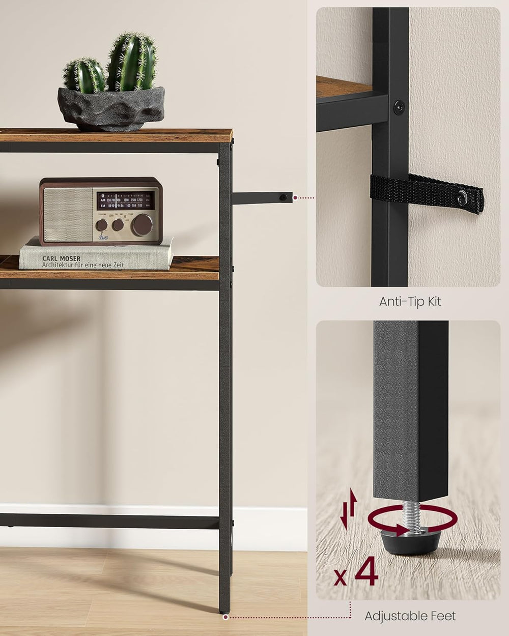 VASAGLE Console Table, 2-Tier Narrow Sofa Table with 2 Shelves, 7.9 x 31.5 x ...