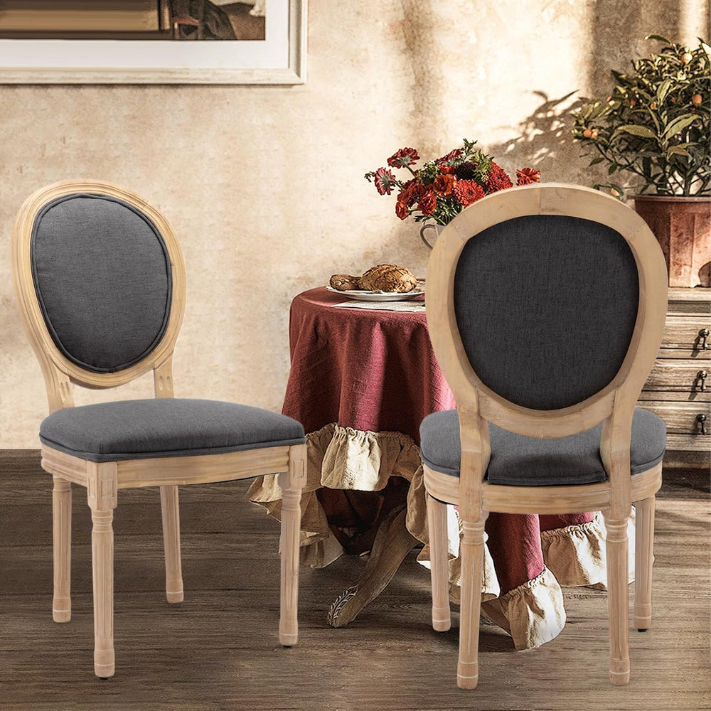 Upholstered Dining Chairs Set of 2 French Country Oval Fabric Back Kitchen Si...