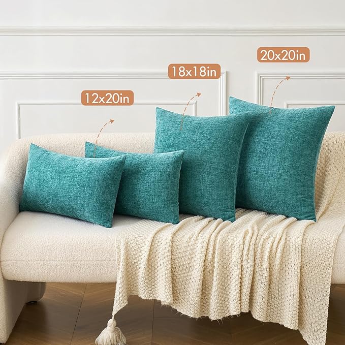 MIULEE Pack of 2 Couch Throw Pillow Covers 20x20 Inch Soft Teal Chenille Pillow - Image 4