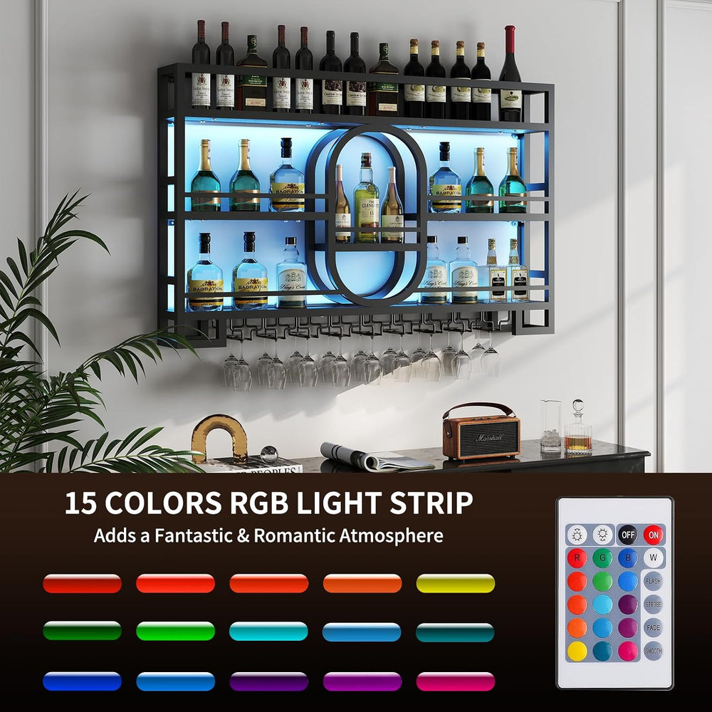 Boshen Fully Assembled 3-Tiers 39in Wine Rack Wall Mounted with LED Light