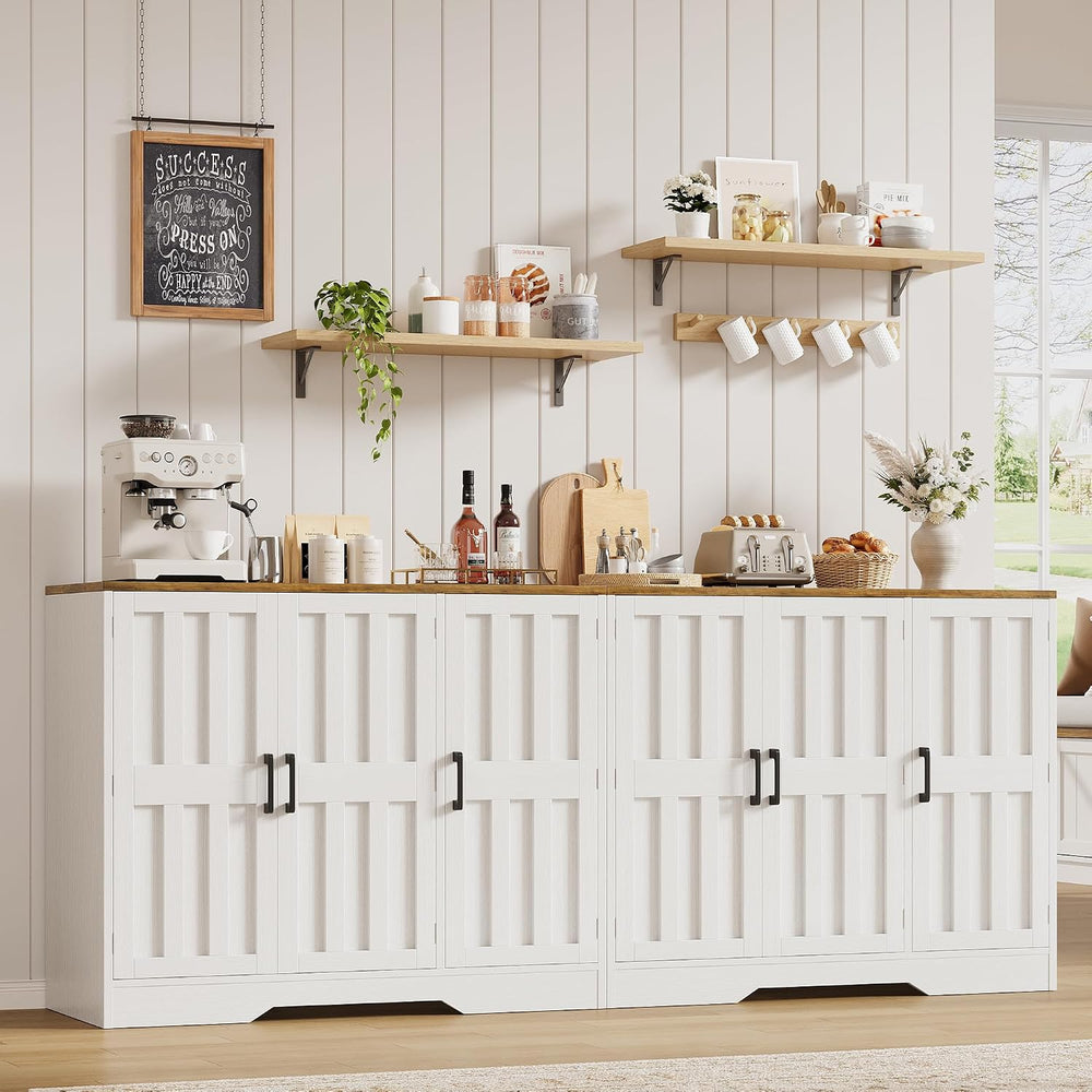 Modern Farmhouse Buffet Cabinet with Storage, 85" Large Sideboard Storag...