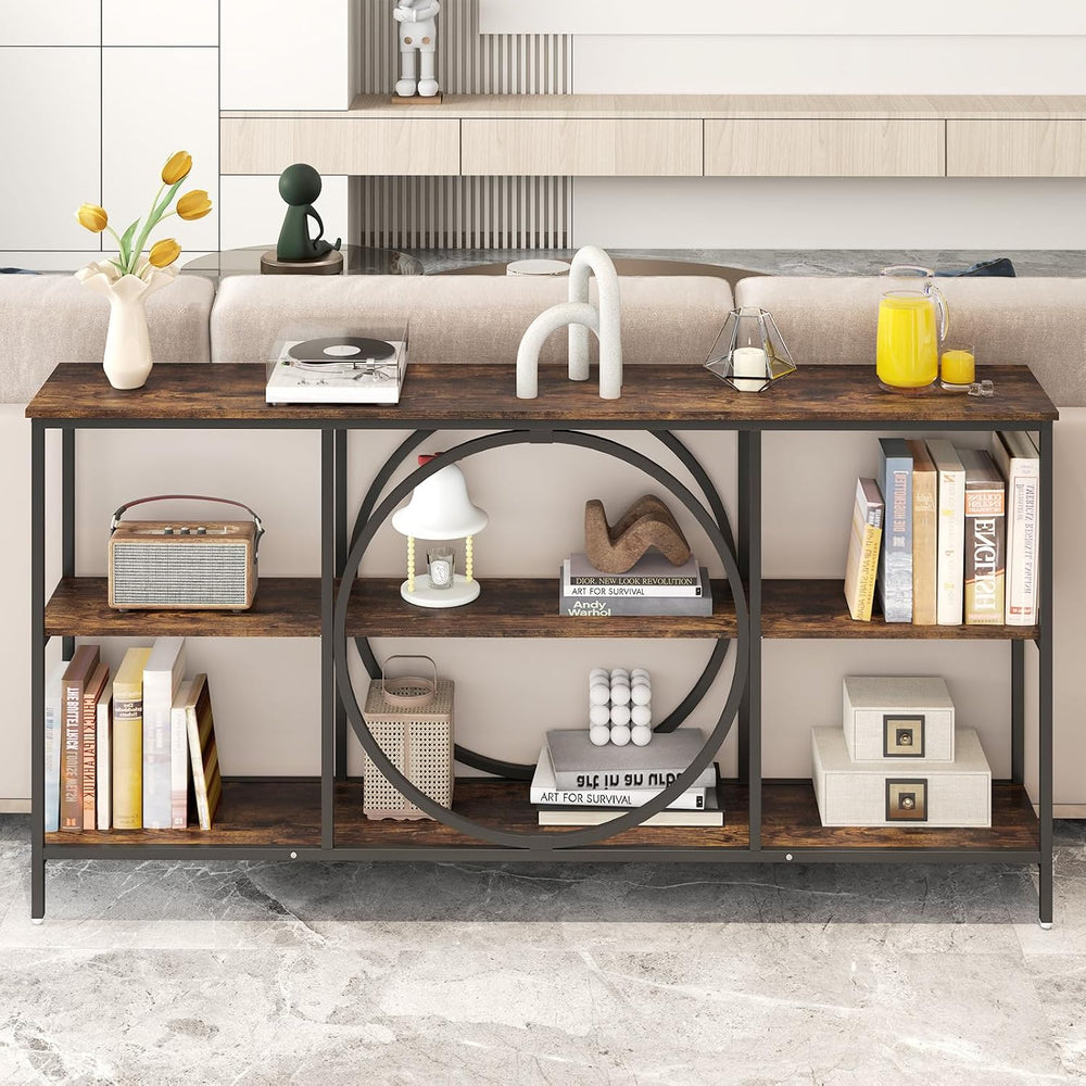 GIANTEX Narrow Long Console Table, 3-Tier Entryway Table, Brown+Black | Faux ...