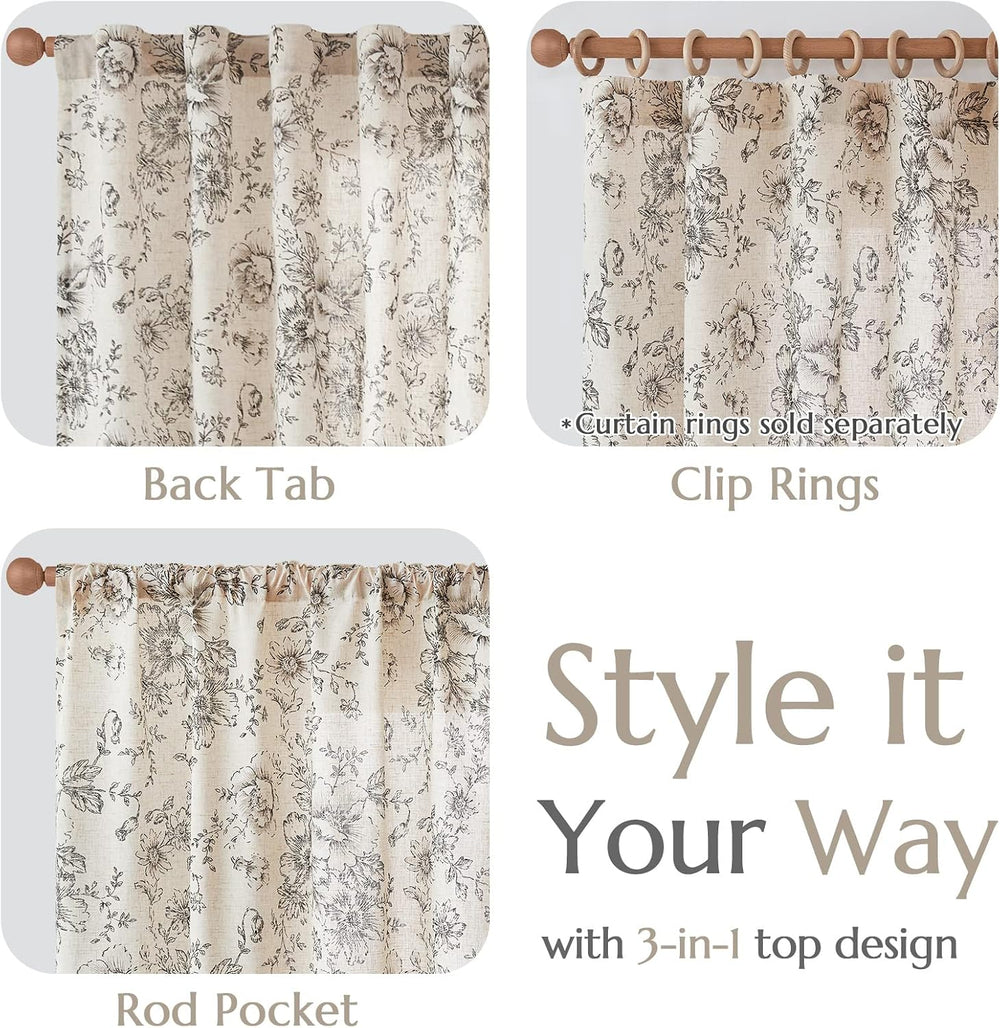 jinchan Floral Linen Curtains 84 Long for Living Room 2 Panels