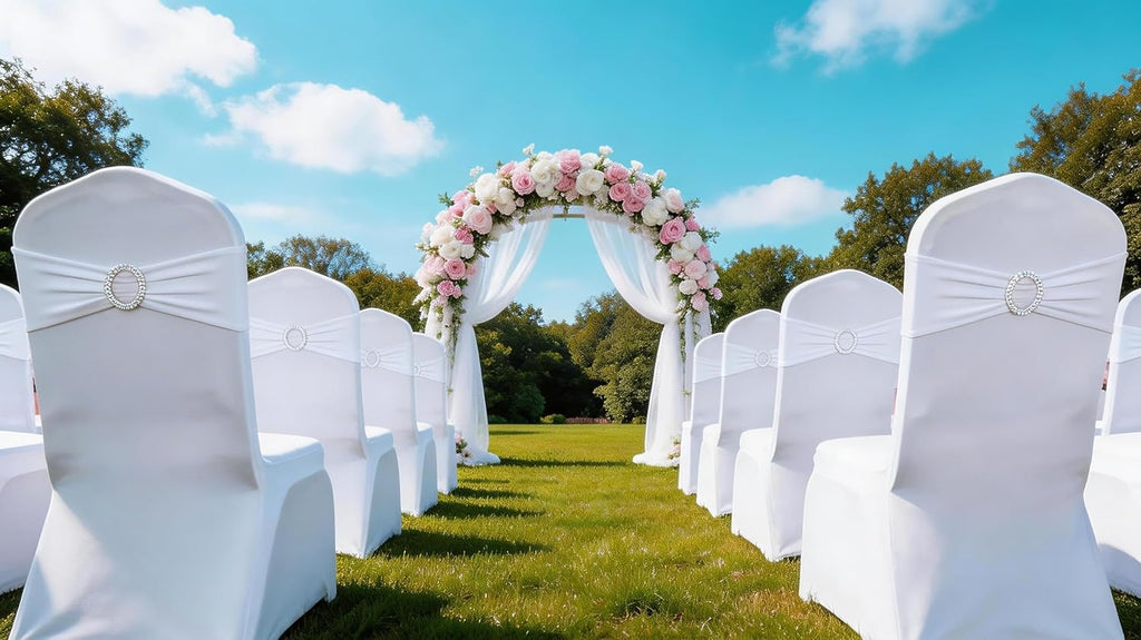 Pack of 50 Spandex White Chair Sashes for Wedding Stretch Chair Bows Bands for Party Birthday Ceremony Bridal Shower Engagement Christmas Events Decorations (White)