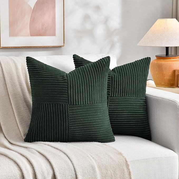 Fancy Homi Set of 2 Dark Green Samll Decorative Throw Pillow Covers 14x14 Inch by Fancy+Homi