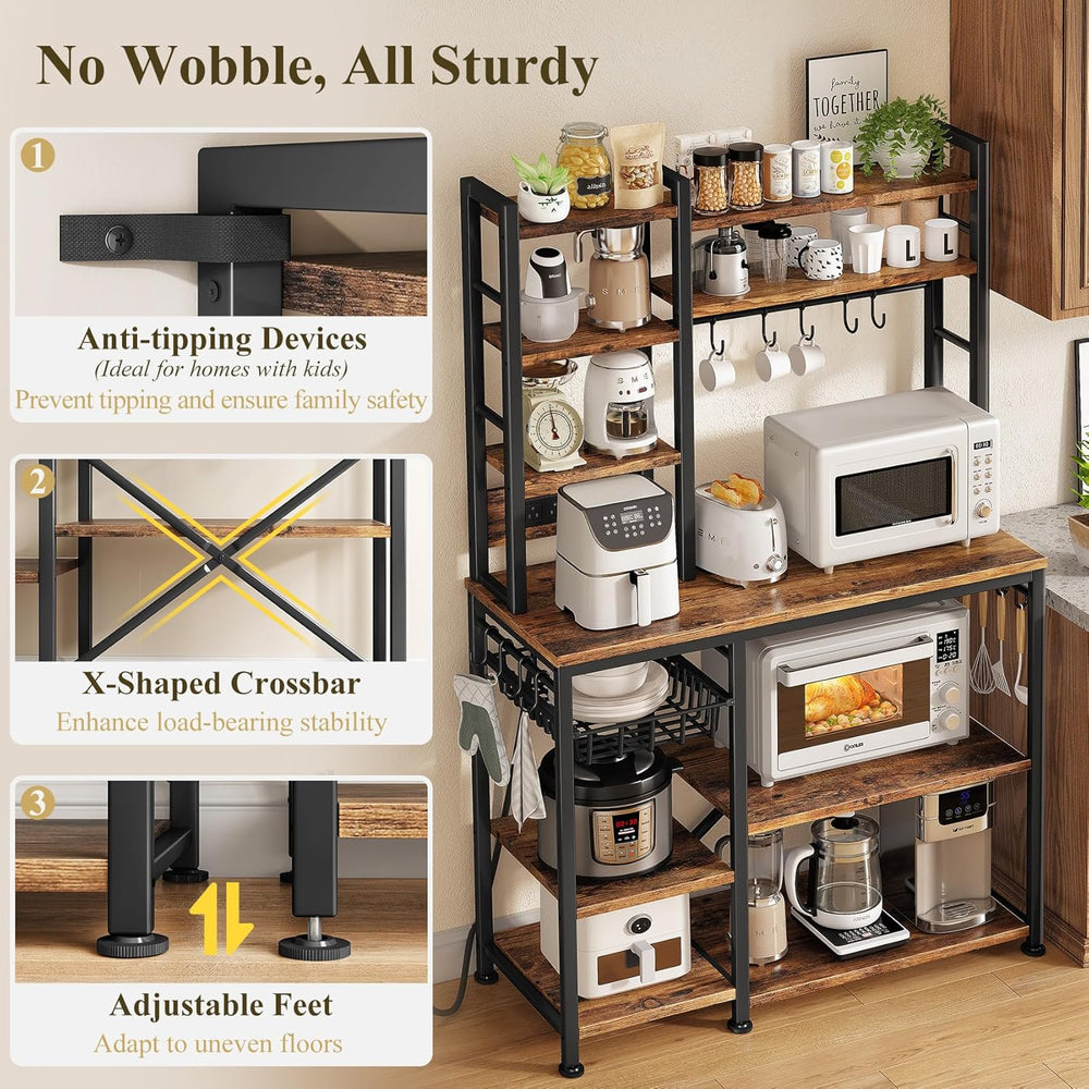 SNTD Baker Rack with Power Outlet - Microwave Stand with Storage, Large Coffe...