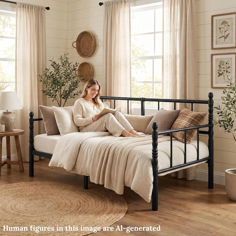 12 Inch Twin Metal Daybed Frame with Minimalist Modern Headboard