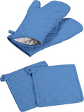 Oven Mitt + Pot Holder 100% Cotton Heat Resistant Kitchen Oven Gloves & Hot Pads by SoftopiaCotton