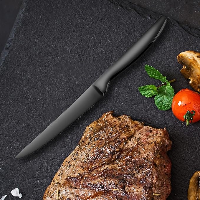 SuperCook Black Steak Knives Set of 8, Steak Knives Dishwasher Safe, Knife Set
